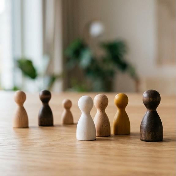 Digitale figuren die op een 3D-tafel worden neergezet en verschoven